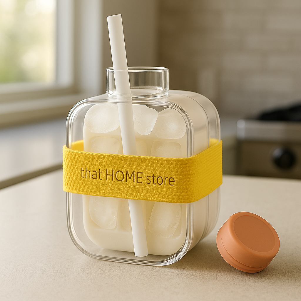 2 in 1 Touch Press Ice Cube Mold Water Bottle with Lid and Straw
