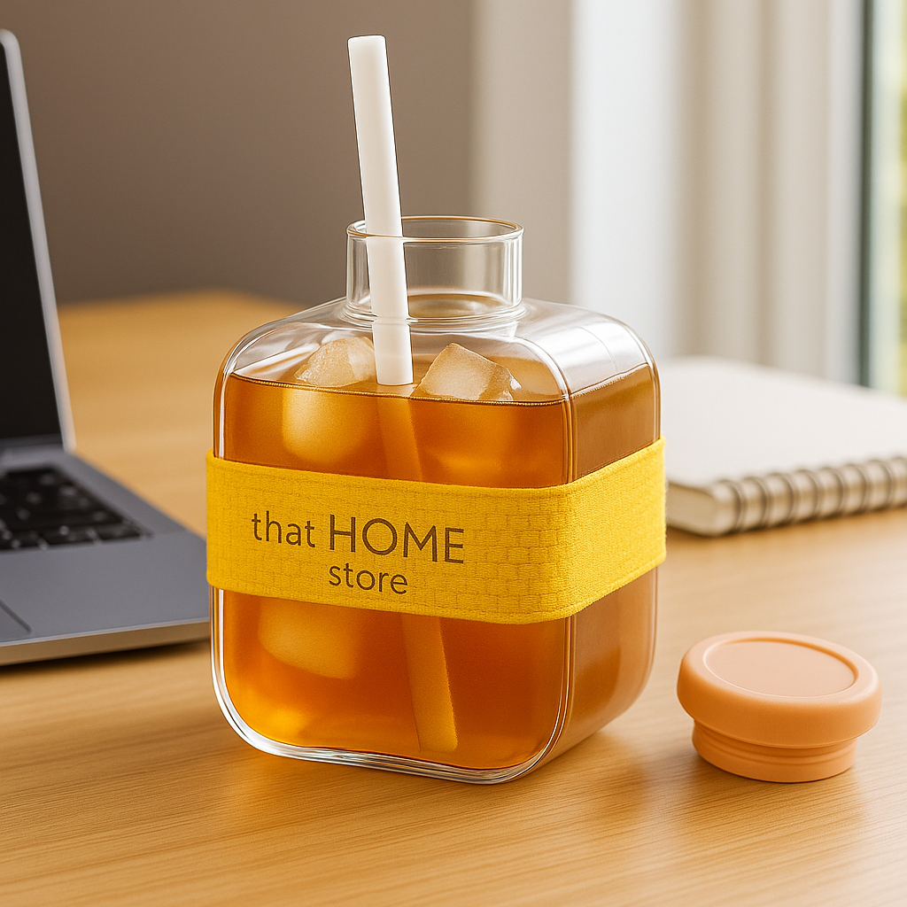 2 in 1 Touch Press Ice Cube Mold Water Bottle with Lid and Straw