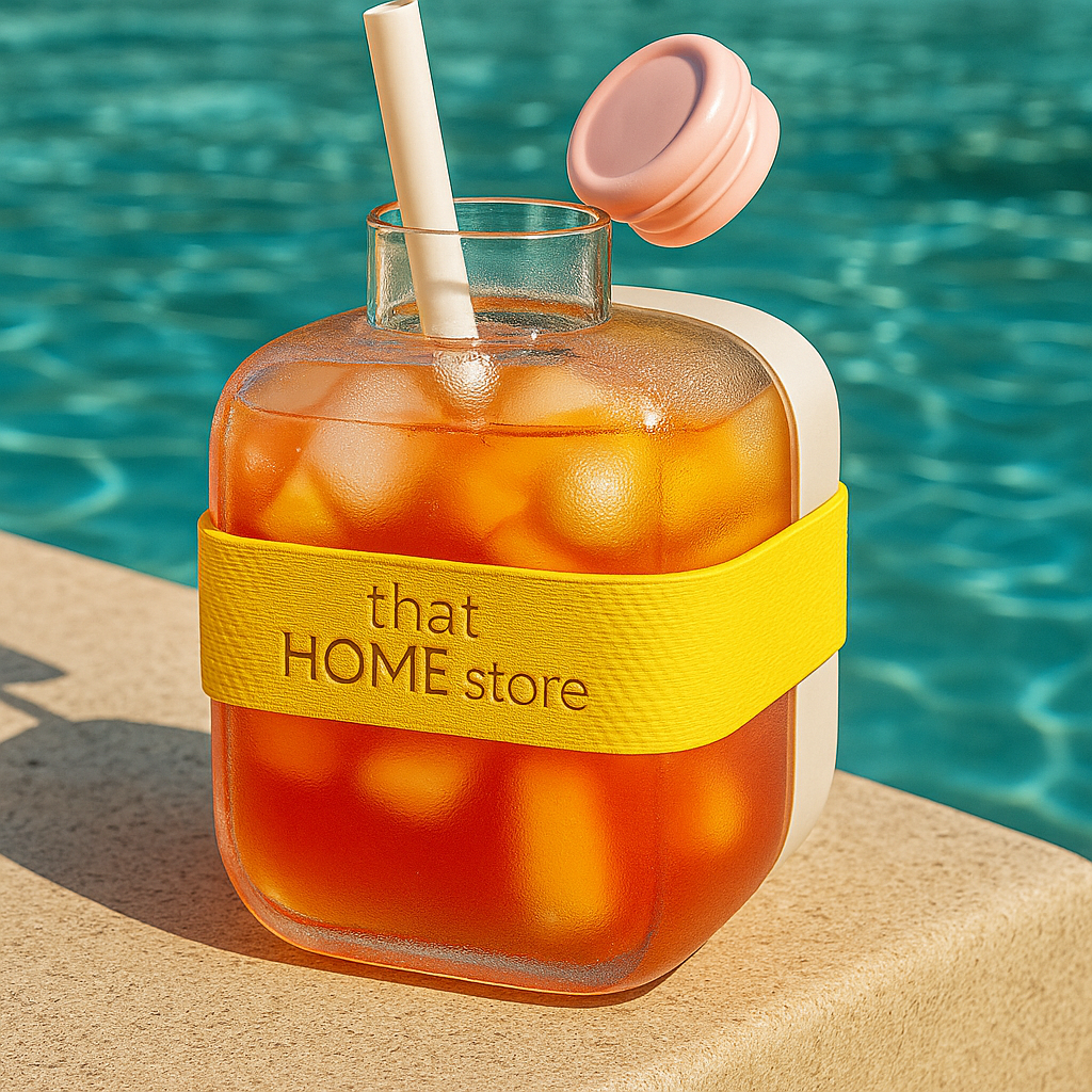 2 in 1 Touch Press Ice Cube Mold Water Bottle with Lid and Straw